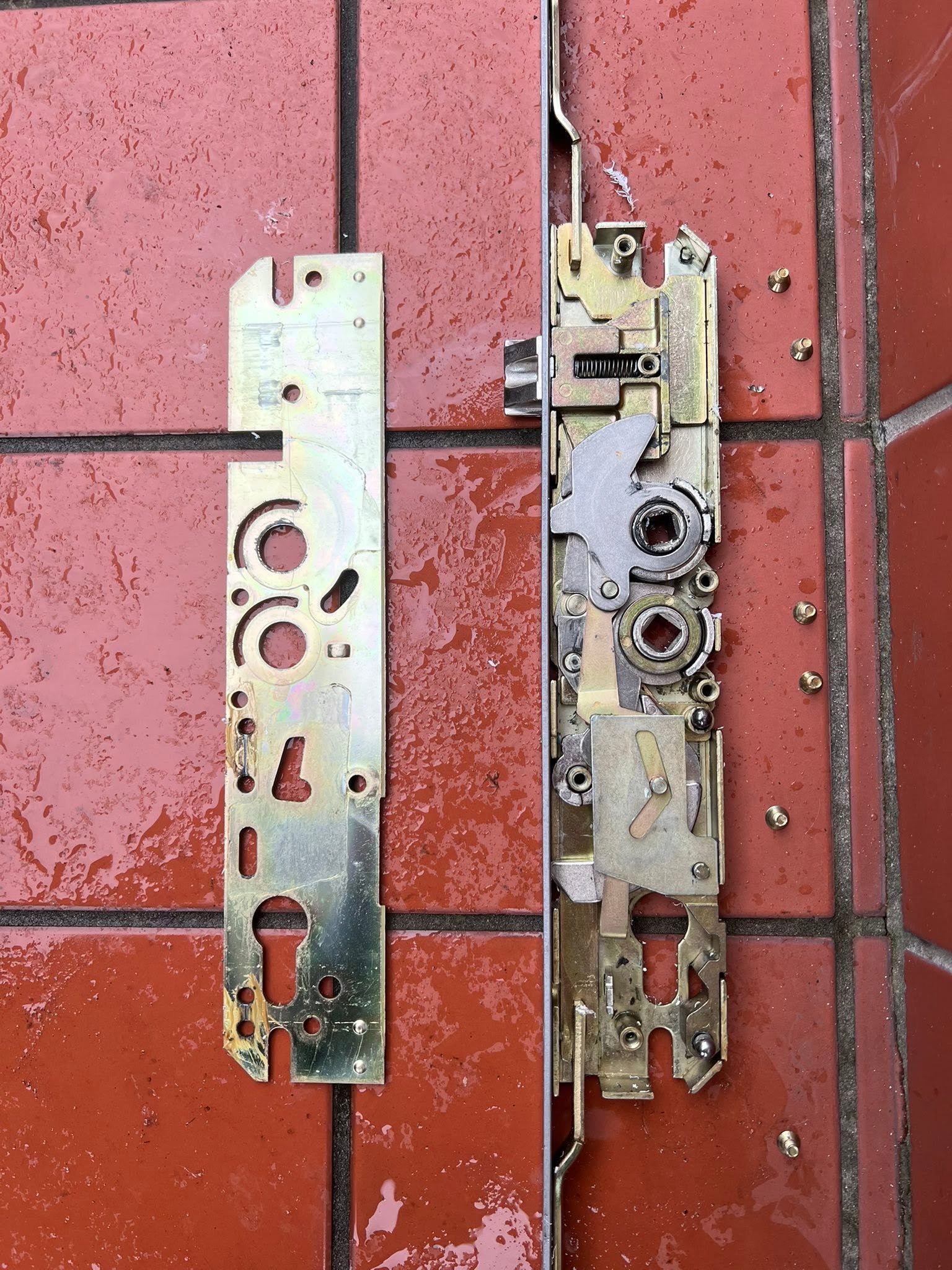 Old and new uPVC door mechanism from a Sheffield locksmith job in S5